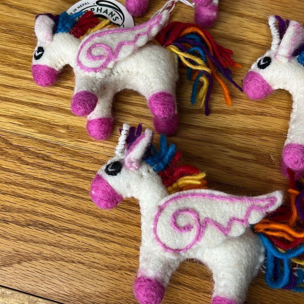 Handmade Unicorn Felted Wool Christmas Ornaments Set 5 Nwt - Picture 3 of 8